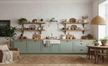 Blending Comfort and Style: Bohemian Farmhouse Kitchen Decorating Ideas with Open Shelving