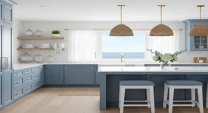 Ocean Breeze Interiors: Coastal Themed Kitchen Decorating Ideas with Blue and White Accents