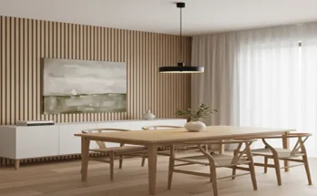 Scandinavian Modern Dining Room Ideas with a Wooden Accent Wall