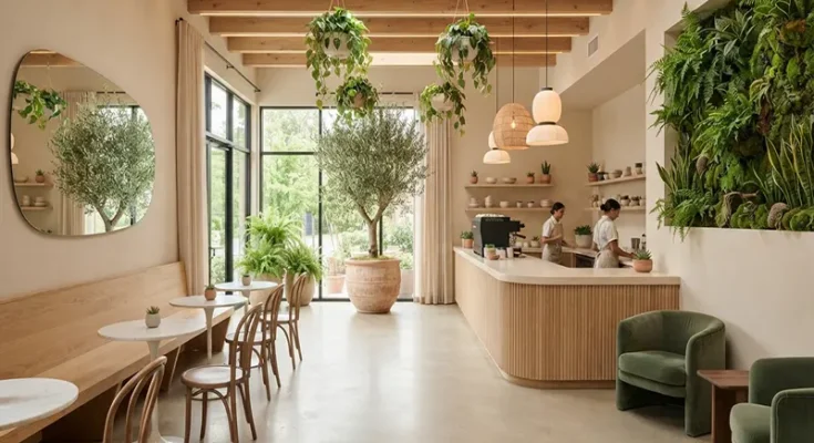 Modern Minimalist Cafe Design Ideas with Warm Biophilic Elements