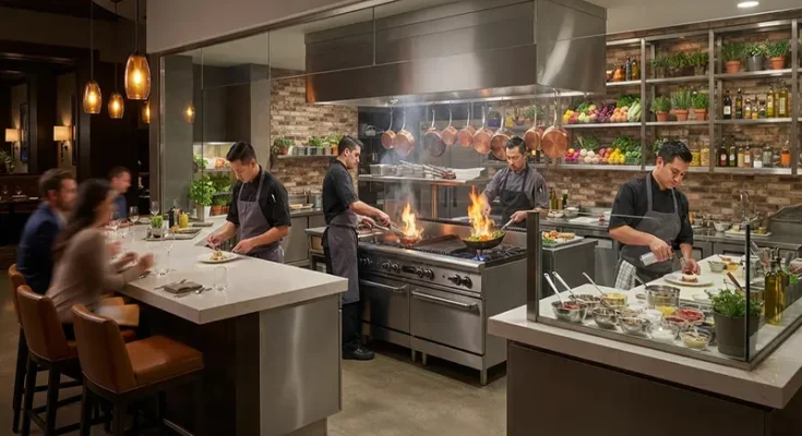 Modern Open Restaurant Kitchen Design Ideas for Customer Experience
